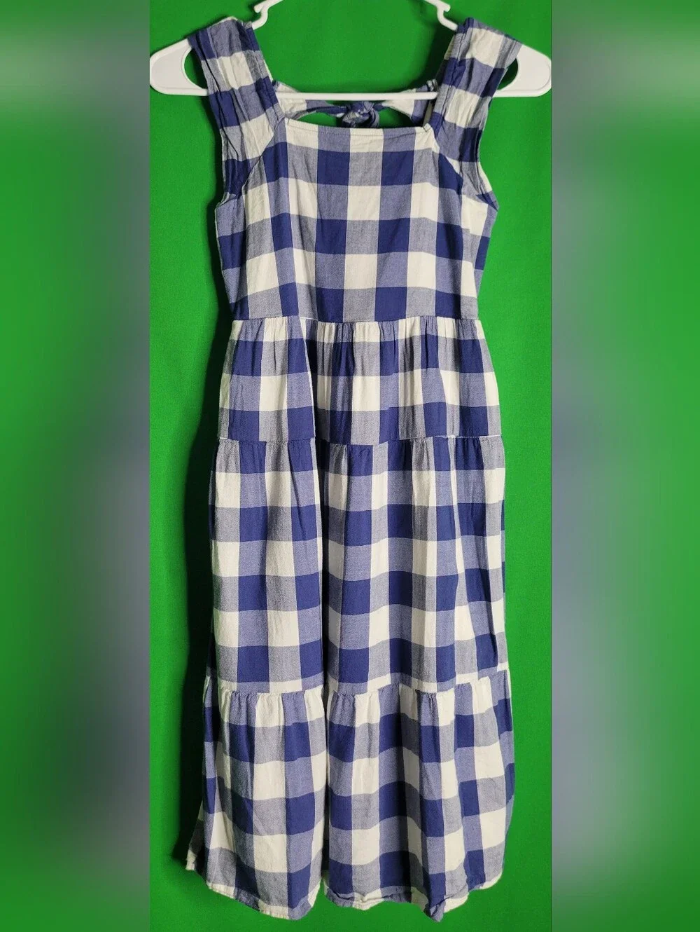 Old Navy Blue and White Gingham Tiered Midi Sundress 11/21 Size Girl 8 7/8 Check